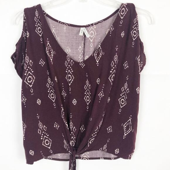 Mudd Cold Shoulder Floral Tie Front Top Size XS - Picture 3 of 11